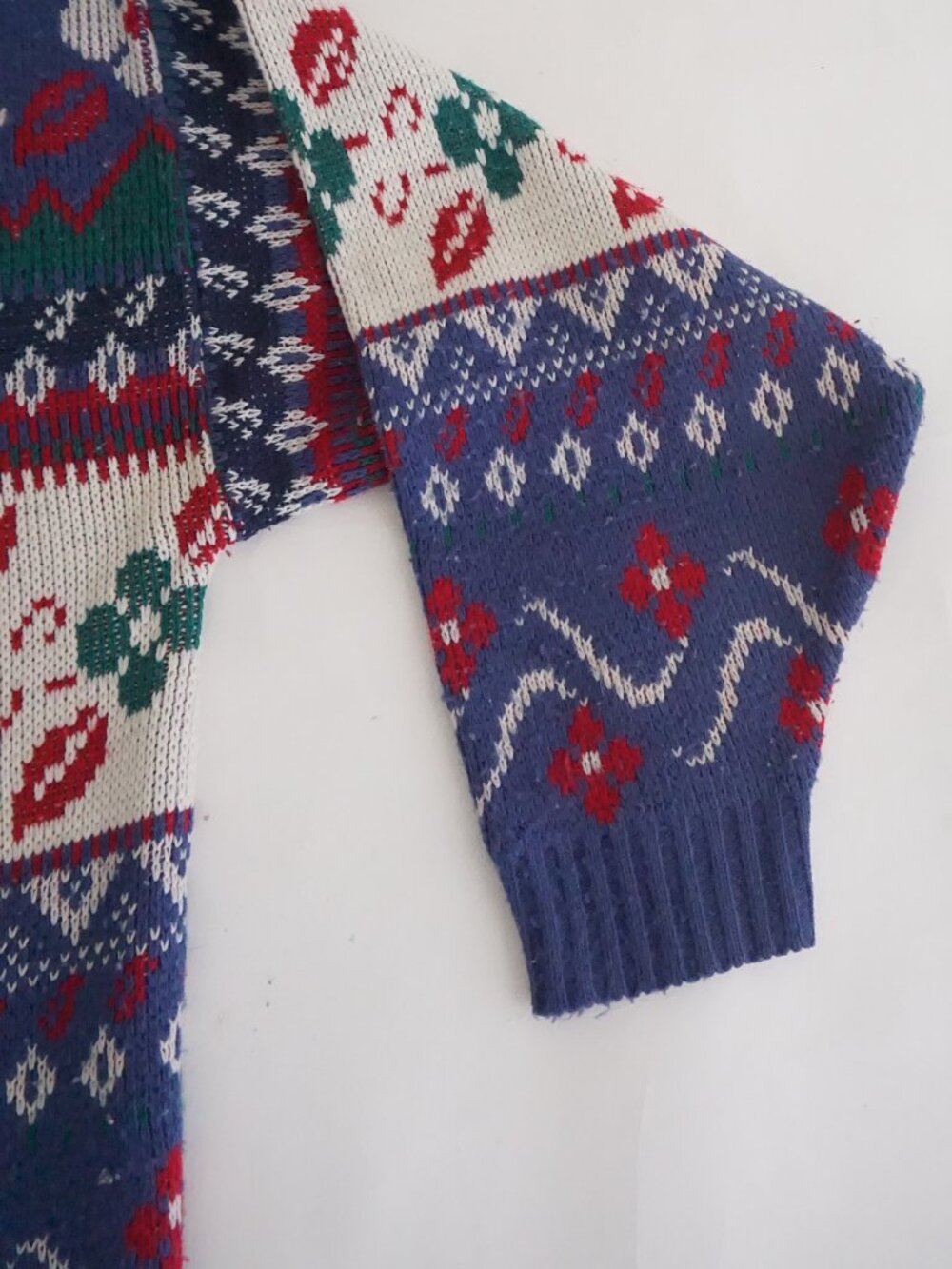 Vintage Cabin Creek Cobalt Ruby Floral Fair Isle Nordic Knit Sweater L - Picture 4 of 8